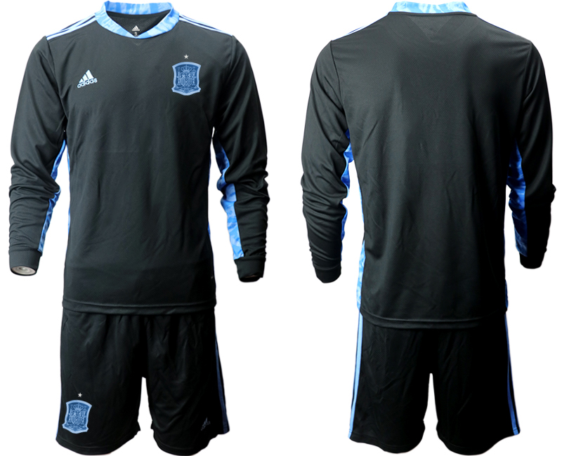 Men 2021 European Cup Spain black Long sleeve goalkeeper Soccer Jersey->spain jersey->Soccer Country Jersey